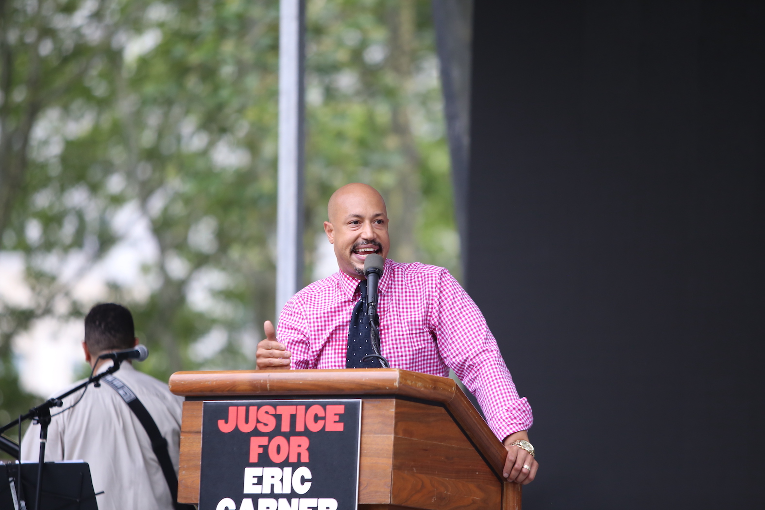 Arc of Justice founder Kirsten John Foy at a rally marking the anniversary of Eric Garner's death in 2015.